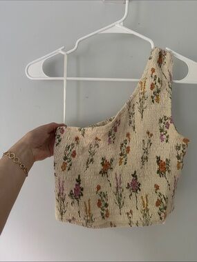 Floral Ruched “One Sleeve” Asymmetrical Top